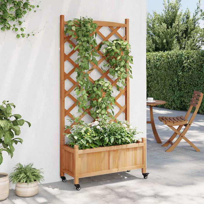 Jardinieră cu spalier și roți, maro, lemn masiv de brad - WALTI WALTI