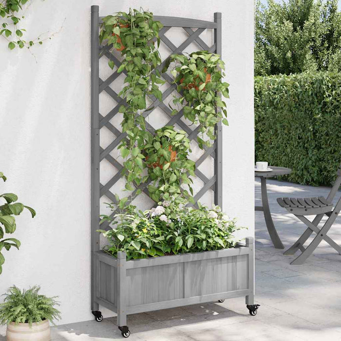 Jardinieră cu spalier și roți, gri, lemn masiv de brad - WALTI WALTI