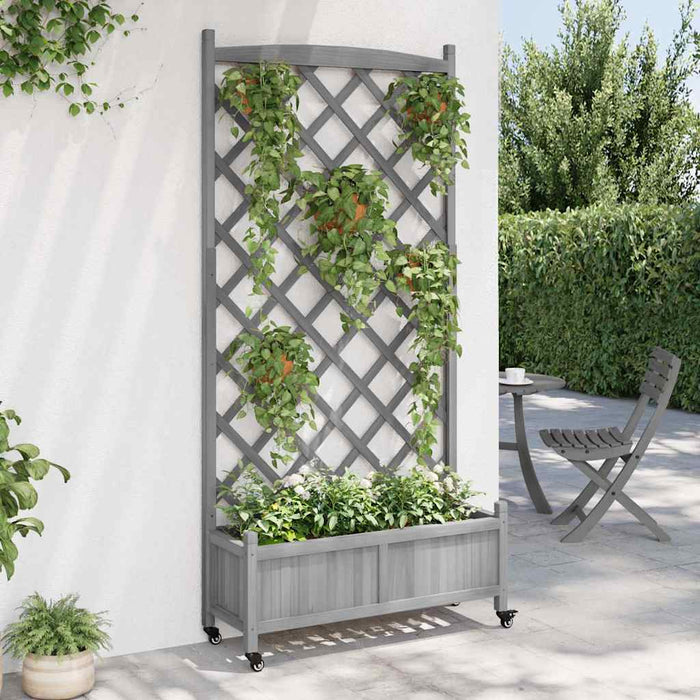 Jardinieră cu spalier și roți, gri, lemn masiv de brad - WALTI WALTI