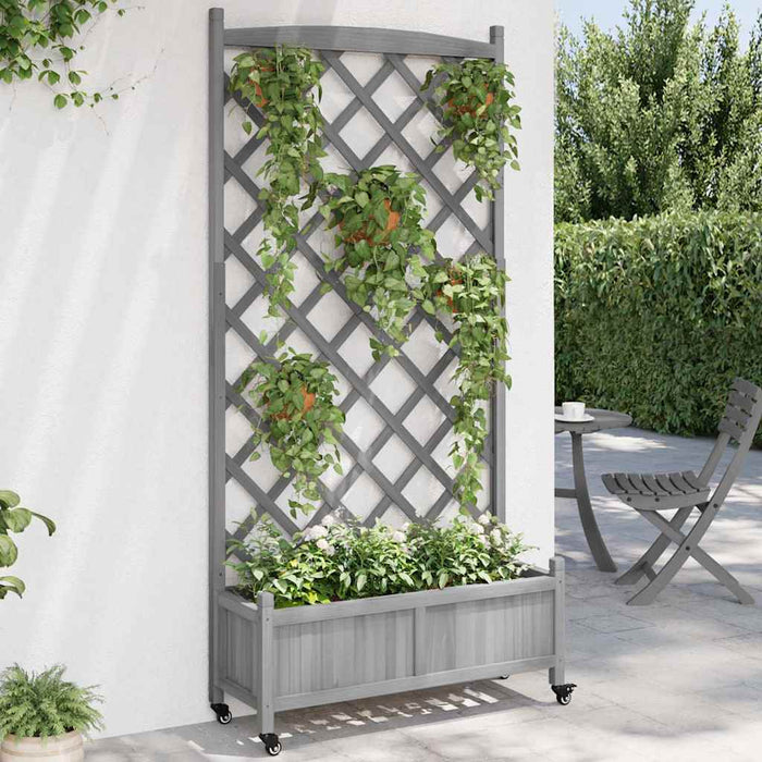 Jardinieră cu spalier și roți, gri, lemn masiv de brad - WALTI WALTI