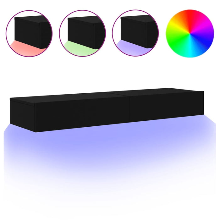 Dulapuri TV cu lumini LED, 2 buc., negru, 60x35x15,5 cm WALTI