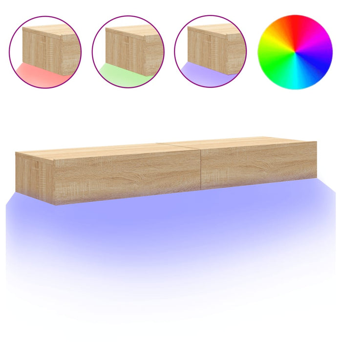 Comode TV cu lumini LED, 2 buc., stejar sonoma, 60x35x15,5 cm - WALTI WALTI