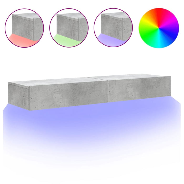 Comode TV cu lumini LED, 2 buc., gri beton, 60x35x15,5 cm - WALTI WALTI