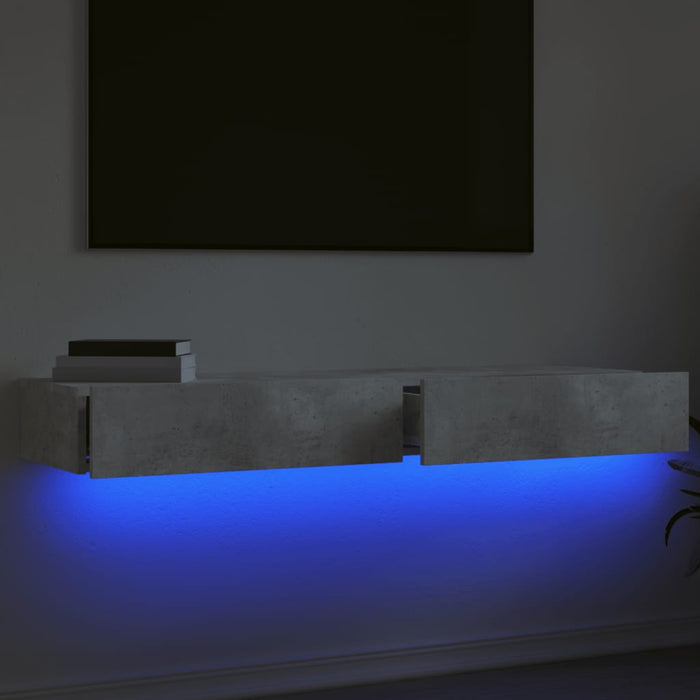 Comode TV cu lumini LED, 2 buc., gri beton, 60x35x15,5 cm - WALTI WALTI