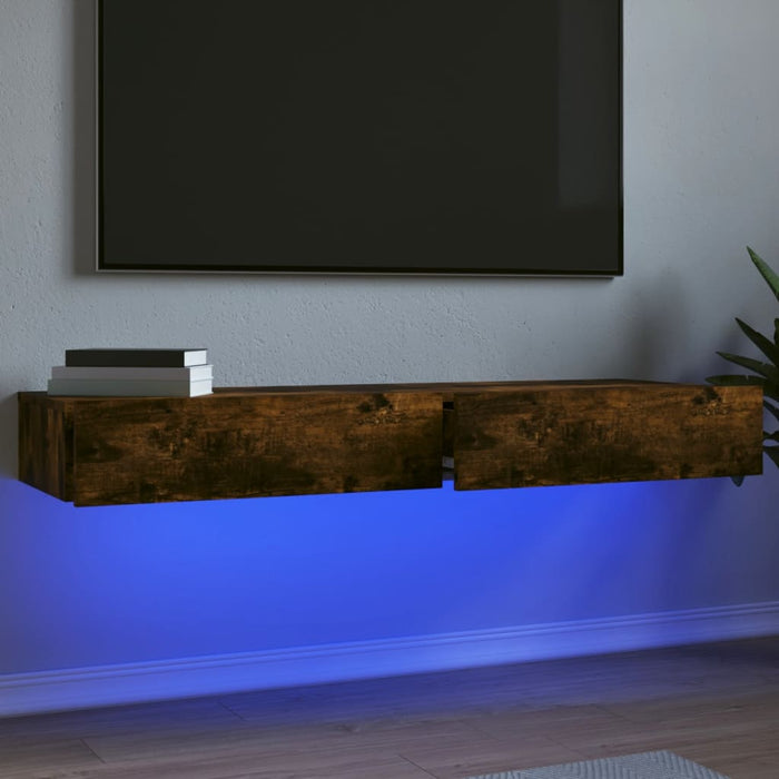 Comode TV cu lumini LED, 2 buc., stejar fumuriu, 60x35x15,5 cm - WALTI WALTI