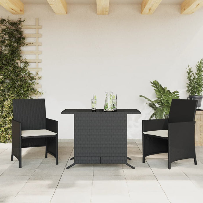Set bistro cu perne, 3 piese, negru, poliratan - WALTI WALTI