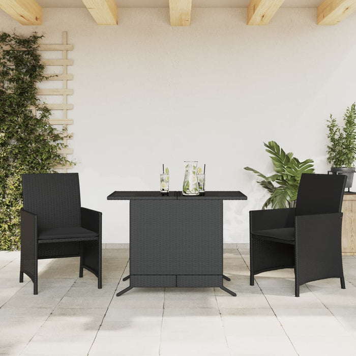 Set bistro cu perne, 3 piese, negru, poliratan - WALTI WALTI