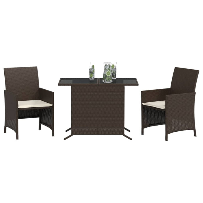 Set bistro cu perne, 3 piese, maro, poliratan WALTI