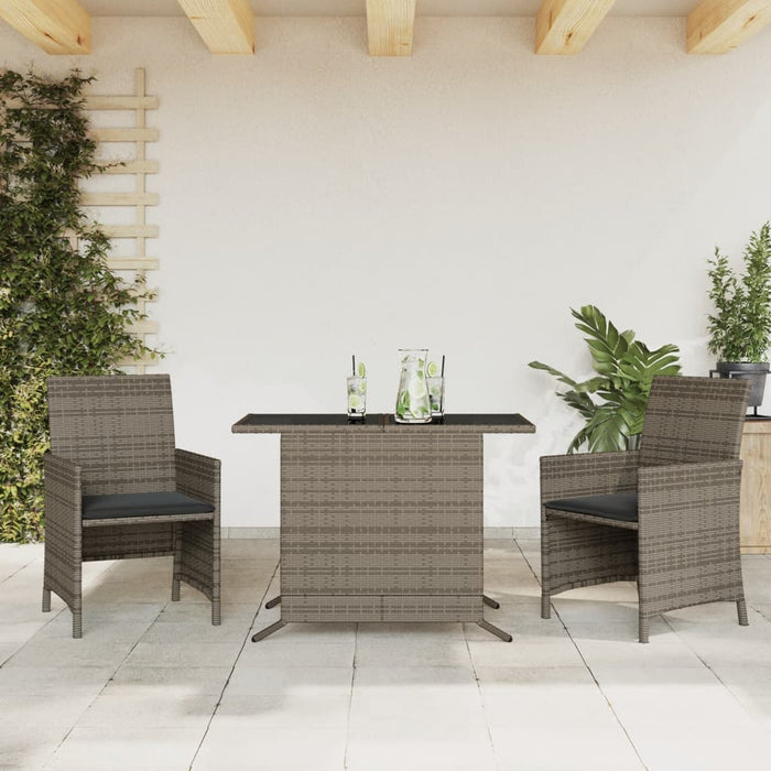 Set bistro de grădină cu perne, 3 piese, gri, poliratan - WALTI WALTI