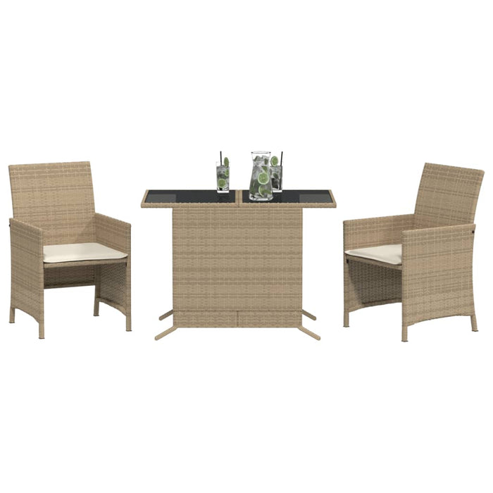 Set bistro cu perne, 3 piese, bej, poliratan - WALTI WALTI