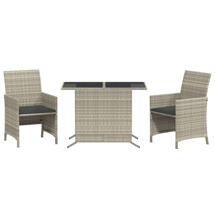 Set bistro cu perne, 3 piese, gri deschis, poliratan - WALTI WALTI