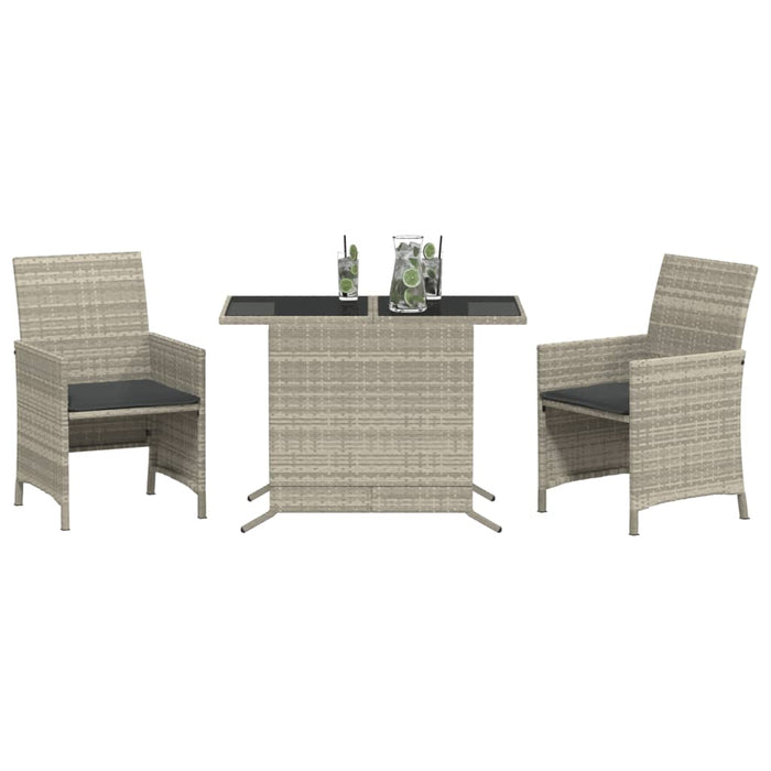 Set bistro cu perne, 3 piese, gri deschis, poliratan - WALTI WALTI