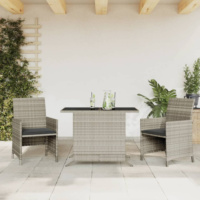 Set bistro cu perne, 3 piese, gri deschis, poliratan - WALTI WALTI