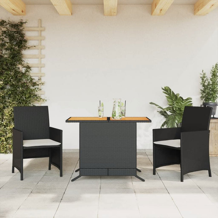 Set bistro cu perne, 3 piese, negru, poliratan - WALTI WALTI