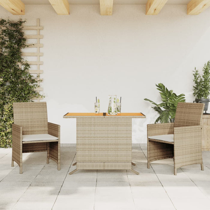 Set bistro cu perne, 3 piese, bej, poliratan - WALTI WALTI