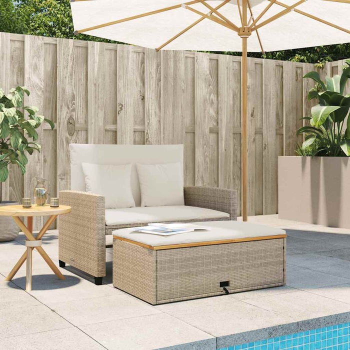 Canapea de grădină, 2 locuri, bej, poliratan & lemn de acacia - WALTI WALTI
