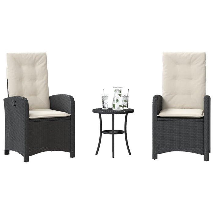Set bistro cu perne, 3 piese, negru, poliratan - WALTI WALTI