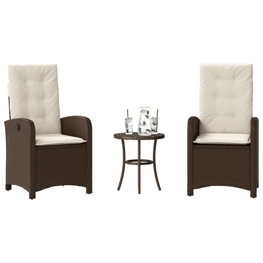 Set bistro cu perne, 3 piese, maro, poliratan - WALTI WALTI