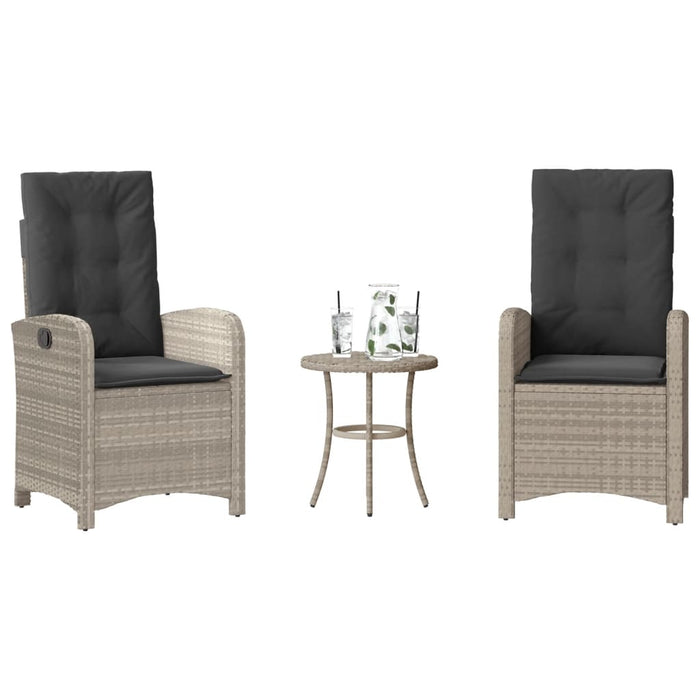 Set bistro cu perne, 3 piese, gri deschis, poliratan - WALTI WALTI