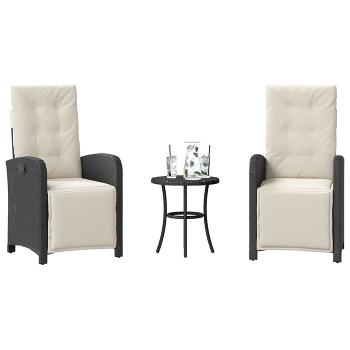 Set bistro cu perne, 3 piese, negru, poliratan - WALTI WALTI