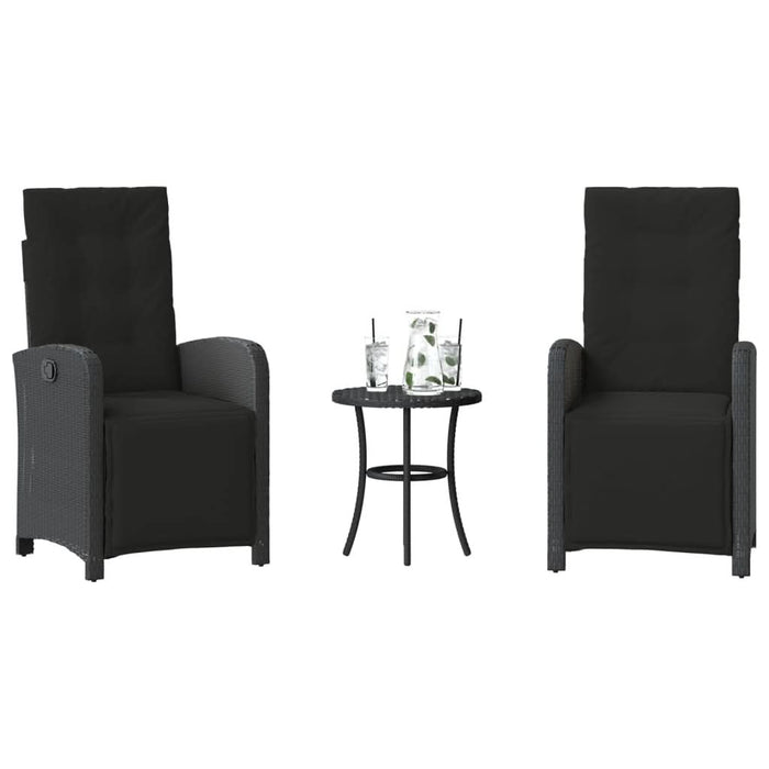 Set bistro cu perne, 3 piese, negru, poliratan - WALTI WALTI