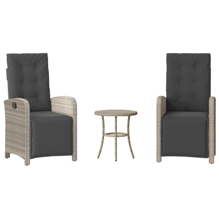 Set bistro cu perne, 3 piese, gri deschis, poliratan - WALTI WALTI