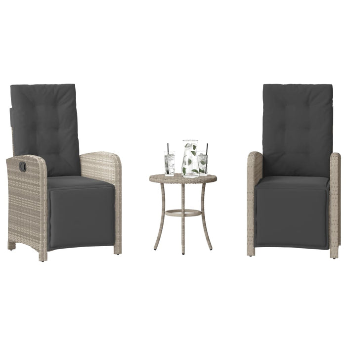 Set bistro cu perne, 3 piese, gri deschis, poliratan - WALTI WALTI