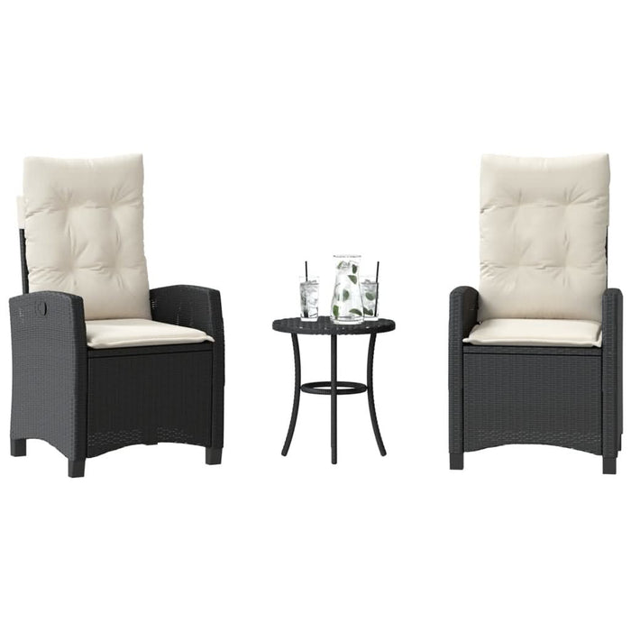Set bistro cu perne, 3 piese, negru, poliratan - WALTI WALTI