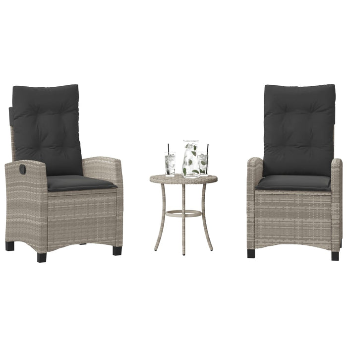 Set bistro cu perne, 3 piese, gri deschis, poliratan - WALTI WALTI