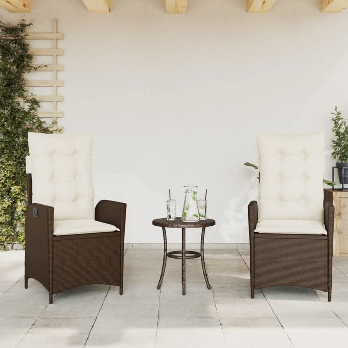 Set bistro cu perne, 3 piese, maro, poliratan - WALTI WALTI