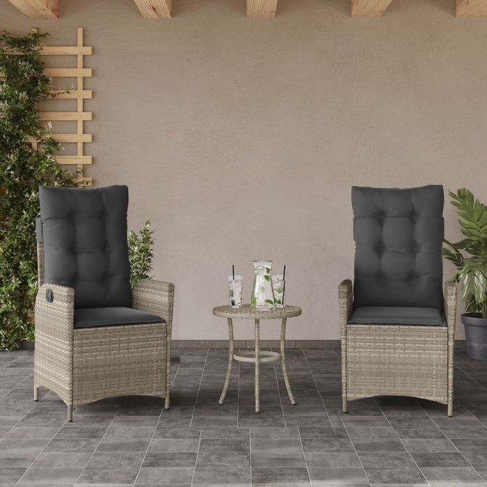 Set bistro cu perne, 3 piese, gri deschis, poliratan - WALTI WALTI