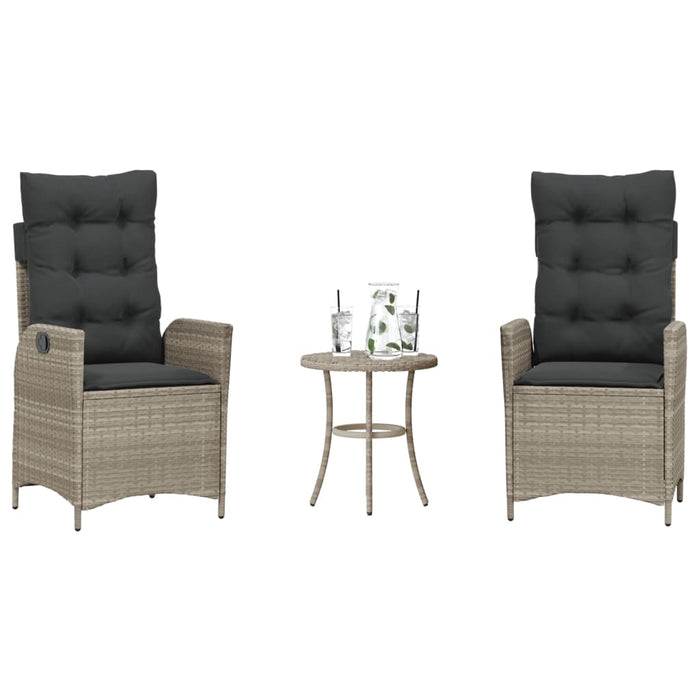 Set bistro cu perne, 3 piese, gri deschis, poliratan - WALTI WALTI