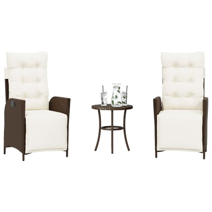 Set bistro cu perne, 3 piese, maro, poliratan - WALTI WALTI