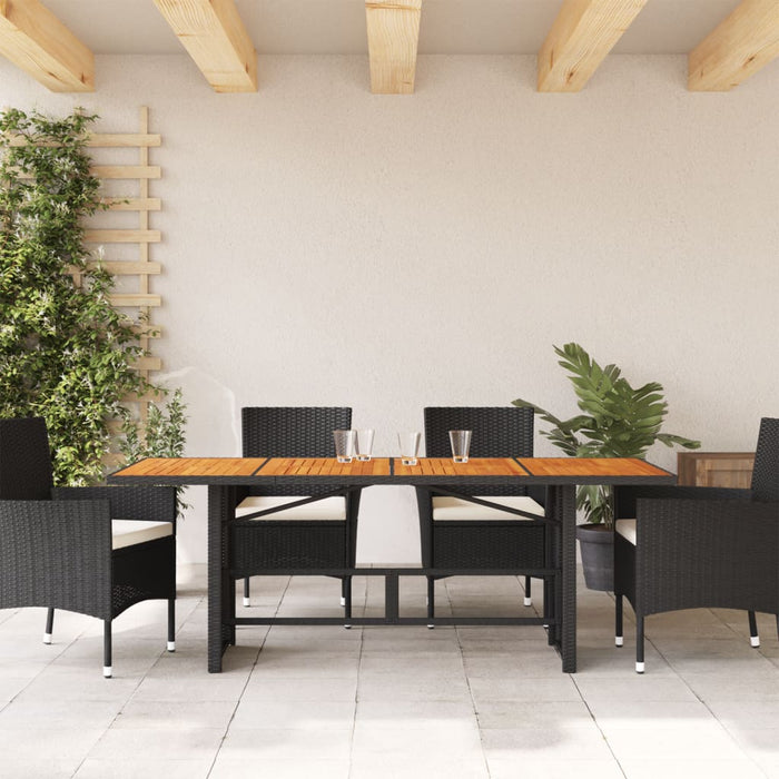 Masă grădină blat din lemn acacia, negru 190x80x74 cm poliratan - WALTI WALTI