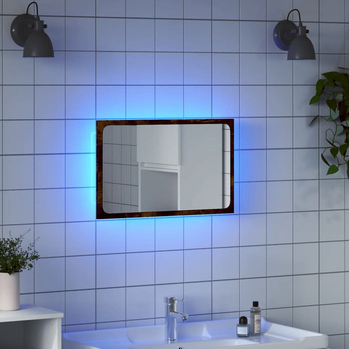 Oglindă de baie LED, stejar sonoma, 60x8,5x38 cm lemn prelucrat - WALTI WALTI