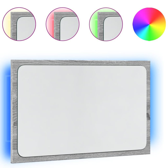 Oglindă de baie LED, gri sonoma, 60x8,5x38 cm lemn prelucrat - WALTI WALTI