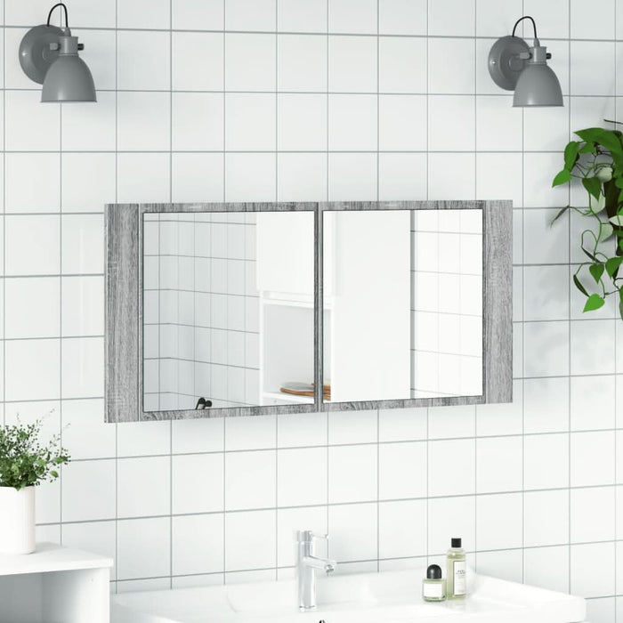 Dulap de baie cu oglindă și LED, gri sonoma, 100x12x45 cm - WALTI WALTI