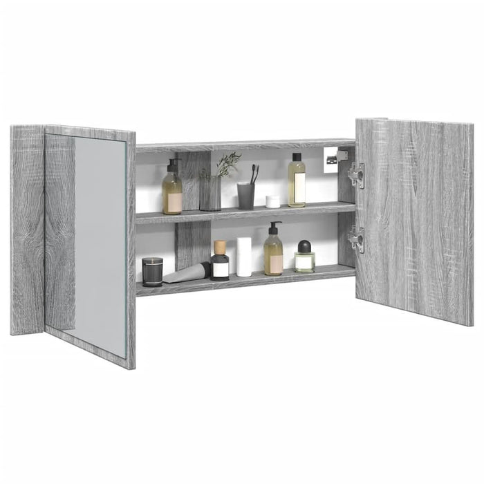 Dulap de baie cu oglindă și LED, gri sonoma, 100x12x45 cm - WALTI WALTI