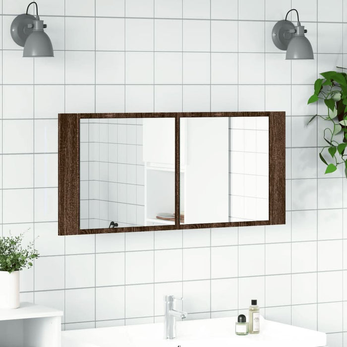 Dulap de baie cu oglindă și LED, stejar maro, 100x12x45 cm - WALTI WALTI