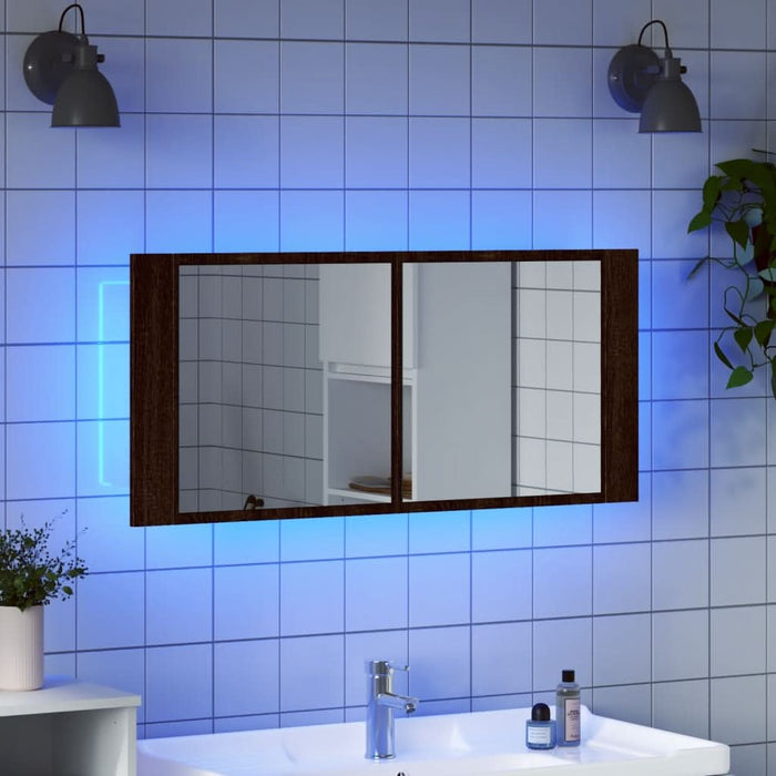 Dulap de baie cu oglindă și LED, stejar maro, 100x12x45 cm - WALTI WALTI