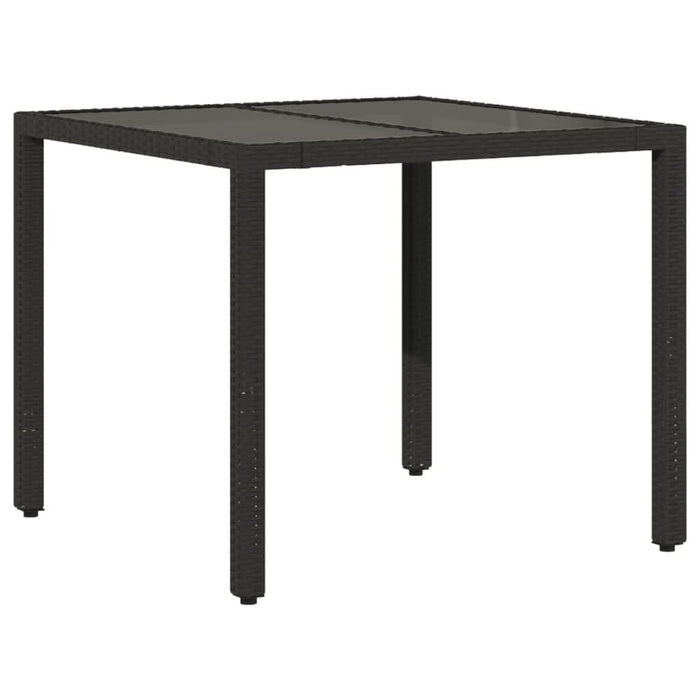 Masă grădină cu blat din sticlă, negru, 90x90x75 cm, poliratan - WALTI WALTI