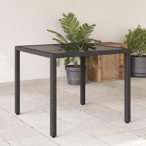 Masă grădină cu blat din sticlă, negru, 90x90x75 cm, poliratan - WALTI WALTI