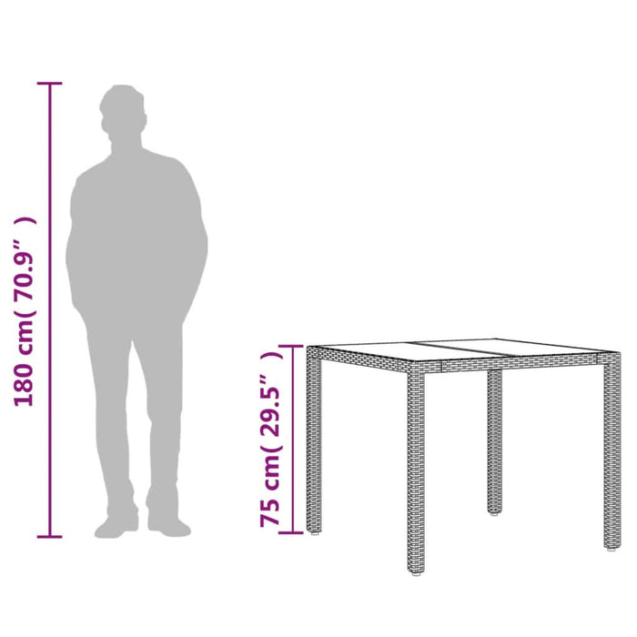 Masă de grădină cu blat din sticlă, gri, 90x90x75 cm, poliratan - WALTI WALTI