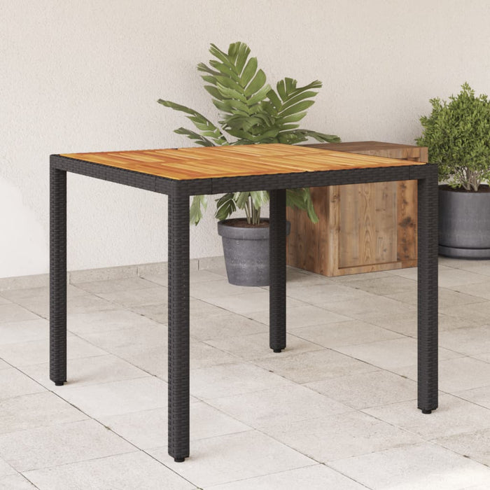 Masă grădină, blat din lemn acacia, negru 90x90x75 cm poliratan - WALTI WALTI
