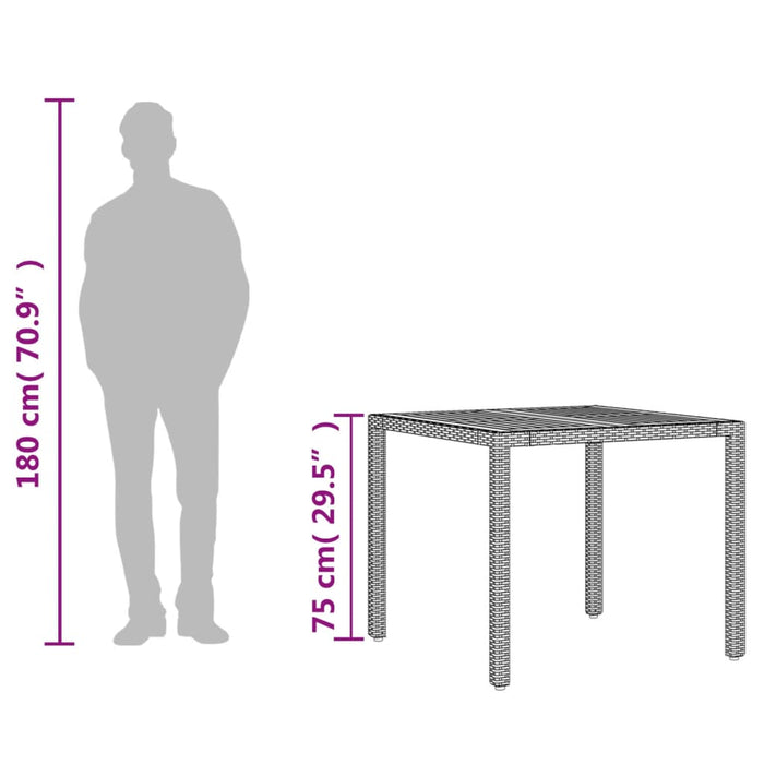 Masă grădină, blat din lemn acacia gri 90x90x75 cm poliratan - WALTI WALTI
