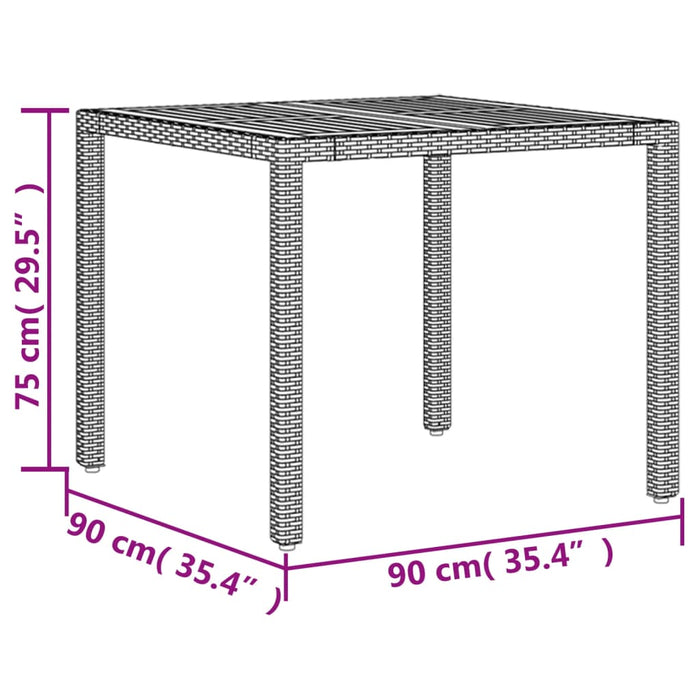 Masă grădină, blat din lemn acacia gri 90x90x75 cm poliratan - WALTI WALTI
