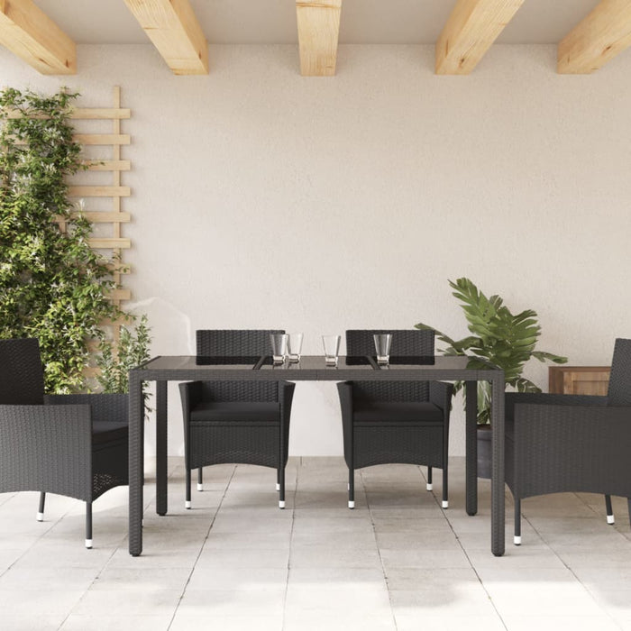 Masă grădină cu blat din sticlă, negru, 150x90x75 cm, poliratan - WALTI WALTI