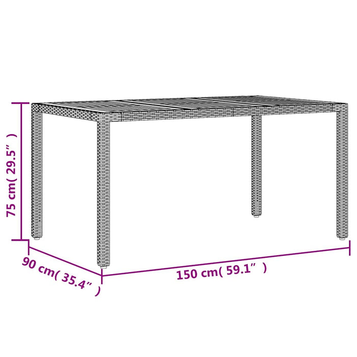 Masă grădină, blat din lemn acacia negru 150x90x75 cm poliratan - WALTI WALTI