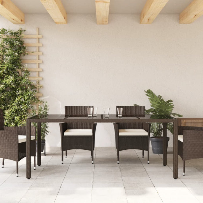 Masă de grădină cu blat din sticlă maro 190x90x75 cm poliratan - WALTI WALTI