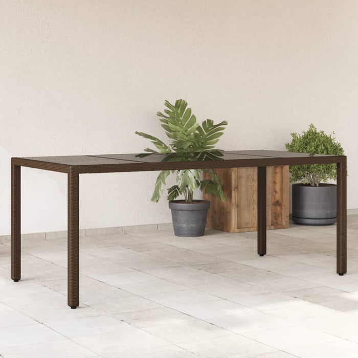 Masă de grădină cu blat din sticlă maro 190x90x75 cm poliratan - WALTI WALTI
